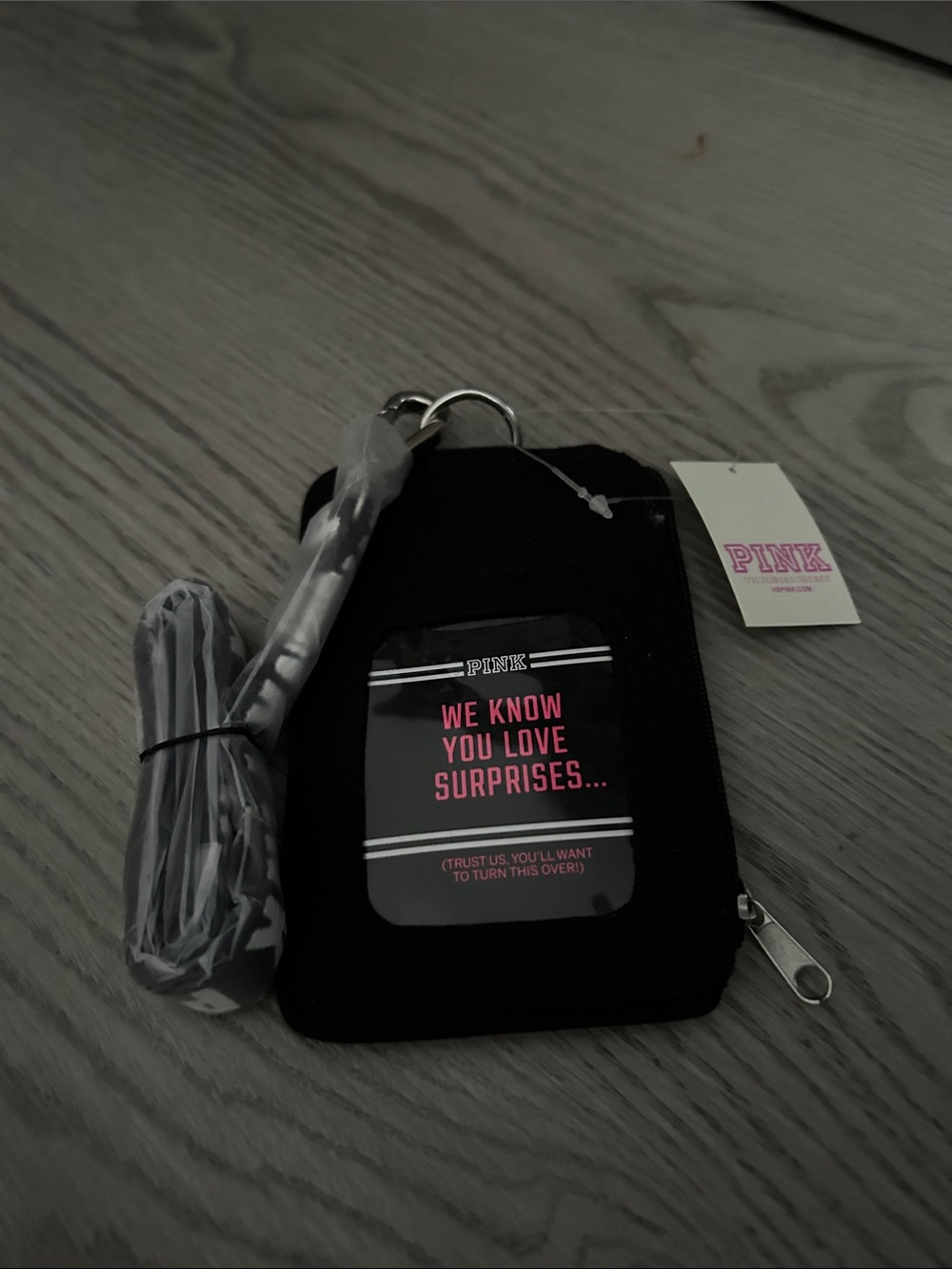 PINK Victoria's Secret Black Wristlet Clutch with Pink Logo Text